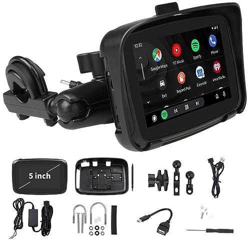 Pantalla portátil para motocicleta Inalámbrico Apple Carplay Android Auto Reproductor multimedia 5 IPS Pantalla táctil Moto Monitor Bluetooth IPX7 Altavoz incorporado prueba de agua Soporte BT Casco