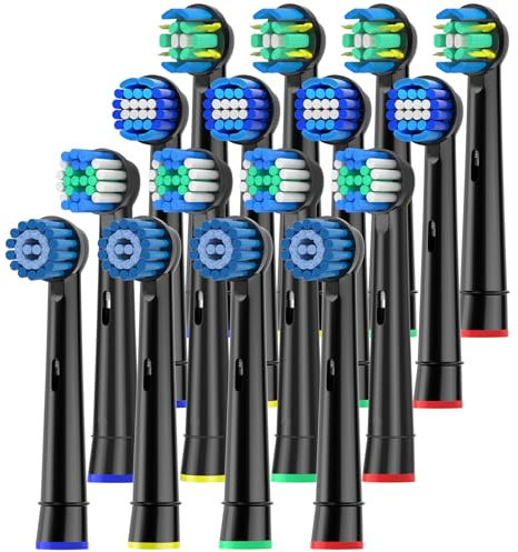 KHBD Toothbrush Head Compatible with Oral b Braun Electric Toothbrush, 16 Pack Replacement Toothbrush Heads - 4 Precision, 4 Floss, 4 Deep Clean, 4 Sensitive Brushes, Black