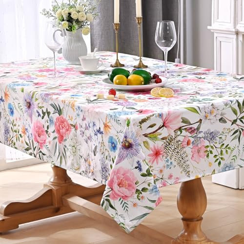 Alishomtll Tablecloth, Floral Waterproof Thickened Polyester Tablecloth, Washable Table Cover, Floral Rectangular Table Cloth, Kitchen Dining Living Room Placemat, Garden Party Decor, 140x240cm