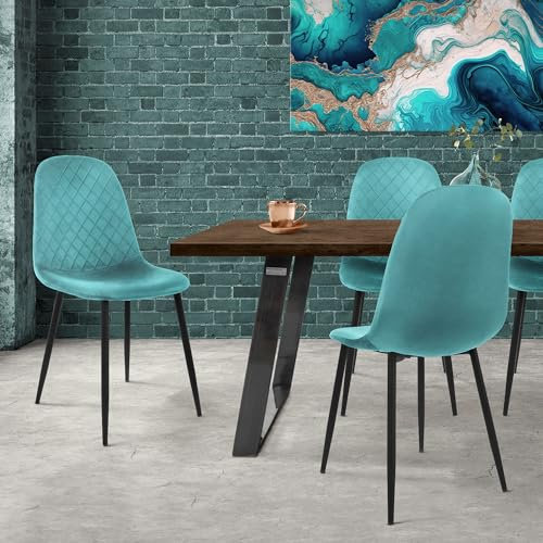 ML-Design Set 4X Sillas de Comedor Azul Turquesa con Respaldo, Asiento Ergonómico Acolchado Tapizado de Terciopelo con Patas de Metal Sillón de Diseño Moderno para Mesa de Salón, Escritorio o Cocina