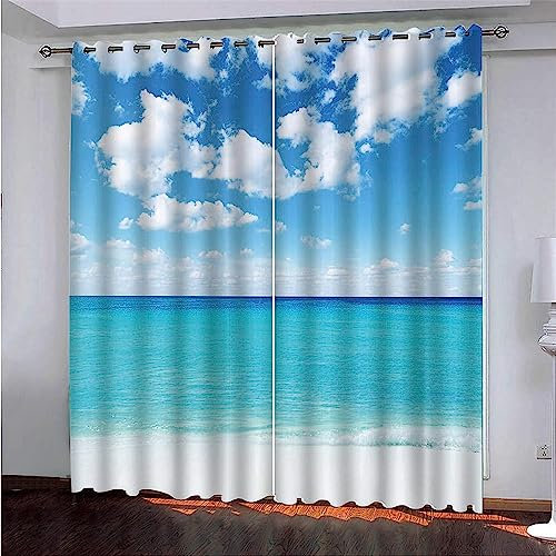 Kinder Vorhänge Schlafzimmer Blauer Himmel Meer Schiebegardinen Blickdichter Bedroom Children's Room Vorhang Mit Ösen Verdunkelungsgardine, Vorhänge