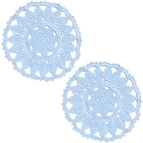BOMHCS Sottobicchieri rotondi in pizzo con foglie e fiori, da 20,3 cm a 22,9 cm, per sala da pranzo, eleganti tovagliette (azzurro, confezione da 2 pezzi, da 20,3 cm a 22,9 cm)