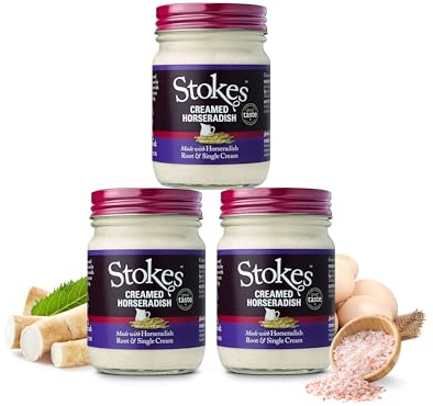 Stokes Creamed Horseradish Sauce 3PK, Deliciously Smooth Horseradish Sauce, Perfect With Roast Beef, Award Winning Smooth & Creamy Horseradish Sauce With A Beautifully Balanced Flavour, 250g Glass Jar