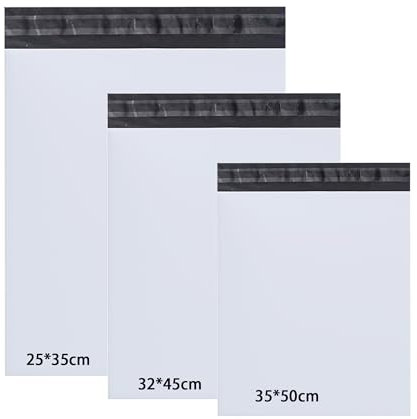 Rshuhx Versandbeutel Plastik Versandtaschen 25cm*35cm/ 32cm*45cm/ 35cm*50cm Versandtüten für Kleidung Kleine Schuhbox Hemd und Pullover Selbstklebend und Blickdicht (3 Tailles Mixed 30pcs Weiß)