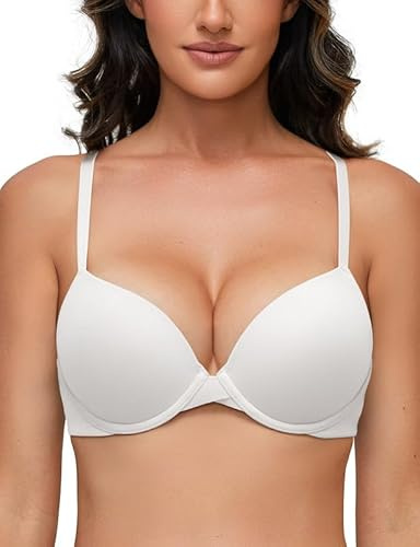 Deyllo Super Push up BH Damen mit Bügel Extrem Seamless T-Shirt BHS Comfy Gepolstert Bra Body Make up für Kleine Brüste Weiß 75A