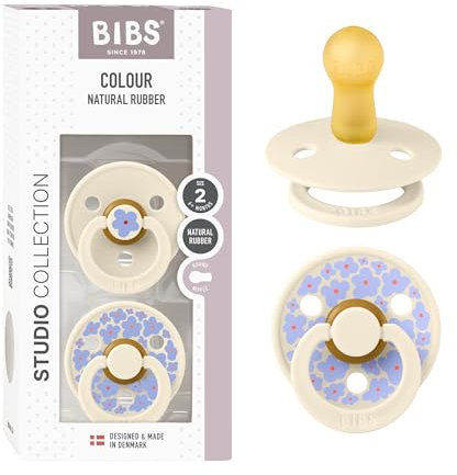 BIBS Colour Studio Schnuller 2er-Pack, BPA-frei, Kirschform Nippel. Naturkautschuk/Latex, Hergestellt in Dänemark, Größe 2 (6-18 Monate), Jasmine Ivory