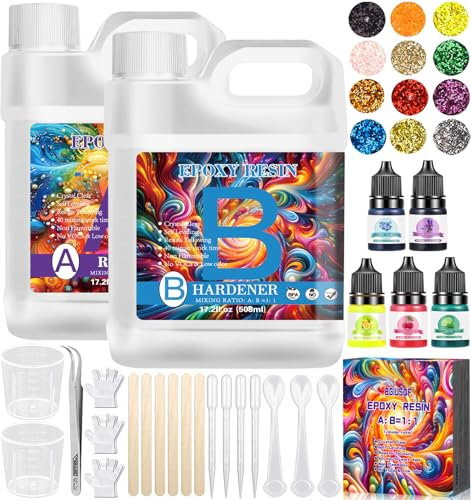 BGIUSQF Epoxidharz Set, Epoxidharz Mit Härter, Harz Gießen Set, 1016 ML Resin, 1: 1 Verhältnis mit Epoxidharz, Mit Farbe, Epoxy Resin für Kunstprojekt, schmuckherstellung, Handwerk