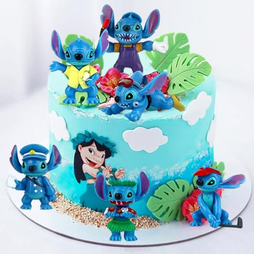 Powmag Figuren Set Stitch-Tortendeko, Geburtstag Deko Figuren für Torte, Kindergeburtstag Kuchenfiguren Cake Topper, Kuchen Dekoration für Geschenke, Partygeschenke, Spielzeug