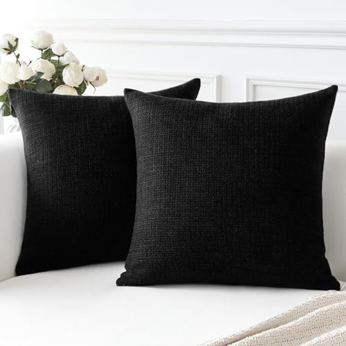 Artscope 2er Set Kissenbezug Einfarbig Wurfkissenbezug Leinen Kissenbezüge Moderne Dekokissen Kissenhülle Set Kissen Fall für Sofa Schlafzimmer Zuhause Dekor 45x45 cm Schwarz