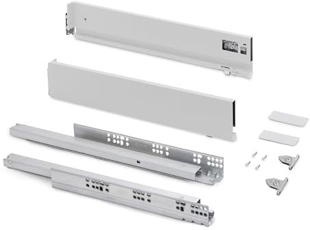 Emuca - Schubladen-Kit für Küche und Bad mit 3D-Regelung, Höhe 93mm, Tiefe 300mm, 40 Kg, sanftes Schließen, Panels nicht enthalten, Stahl, Weiß