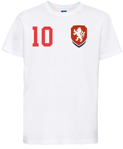 Tschechien Kinder T-Shirt Trikot Personalisiert mit Wunschname + Nummer - Weiß 8 Jahre (118/128)