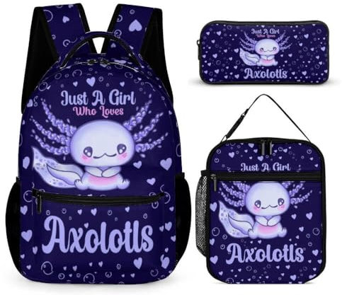 CaomeiWu Schulrucksack mit Lunchbox und Federmäppchen für Kinder, Mädchen, Jungen, Schule, 40,6 cm, niedlicher Büchertasche, Schulrucksack für Schüler, Kinder, leicht, große Kapazität