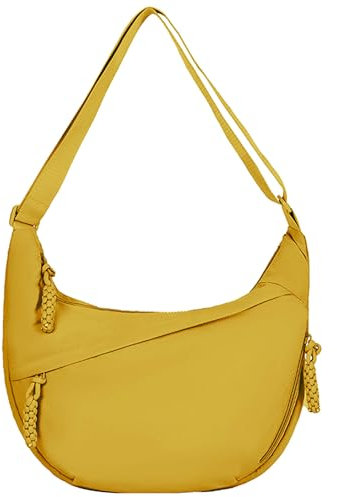 Micmores Crossbody Bag Damen Umhängetasche, Nylon Schultertasche Moon Bag Stylische Halbmond Tasche mit Verstellbarer Schultergurt, Hobo Casual Handtasche für Arbeit, Reisen, Alltag(Gelb)