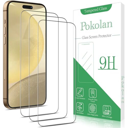 Pokolan 3 Stück Schutzfolie für iPhone 16 Pro, Frei von Kratzern, 9H Härte, HD Displayschutzfolie, 0.33mm Ultra-klar, Blasenfrei, Ultrabeständig