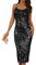 GRACE KARIN Damen Ärmellos Pailletten Partykleid Lang Abendkleid für Hochzeit Glitzer Cocktailkleid Schwarz 48