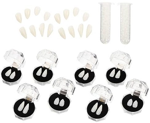 BESTonZON Fausse Dent de Vampire 16 Pièces Abs pour Cosplay Fête Halloween | Perles Adhésives, 4 Pièces par Lot, Accessoires de Scène, Style Monstre