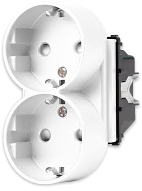 Luxus-Time Kombi Doppel 2 Schuko Steckdose für 1 Unterputzdose Einbau Wandsteckdose im Glasrahmen Auf einem sokel 2 Steckplätze (Nur Modul Kombi Steckdose, Weiß)