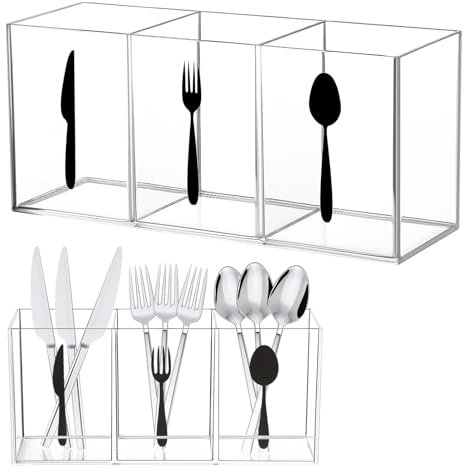 ASSRECT Organizzatore di Stoccaggio per Posate in Acrilico Portaposate Trasparente da Banco 3 Sezione Stoviglie Storage Box per Armadietto Interno Esterno Casa Flatware Sala da Pranzo