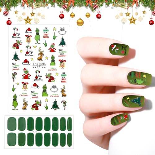 16 Blatt Weihnachts UV Gel Nagelfolie, mit Nagelsticker Weihnachten, UV Gel Strips, Nagelaufkleber Selbstklebend mit Nagelfeile, Weihnachten Nail Art Aufkleber, Nageldesign Zubehör