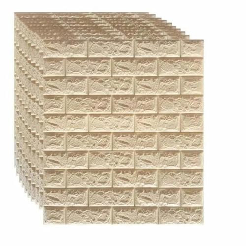Wohndekor-Tapete, zum Abziehen und Aufkleben, 3D-selbstklebende Wandaufkleber, Wohnzimmer, Schlafzimmer, Kinderzimmer, Ziegelstein-Aufkleber-Tapete, Beige, 3 mm