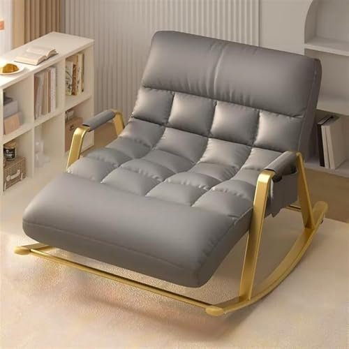 TINGMIAN Doppel-Schaukelstuhl mit Seitentasche Gepolsterter Schaukelstuhl mit Einer Tragkraft Von 250Kg for Schlafzimmer Und Wohnzimmer, Moderner Stuhl(Grey,Gold Frame)