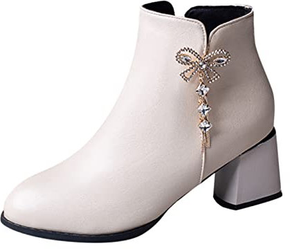 Generico Stivali Imbottiti Lavoro Scarpe Donna Saldi Tacchi Alti Scarpe con Cerniera retrò Stivali Stivali da Donna Traspiranti Corti alla da Donna Scarpe da Giardino Donna Galosce Donna (White, 37)