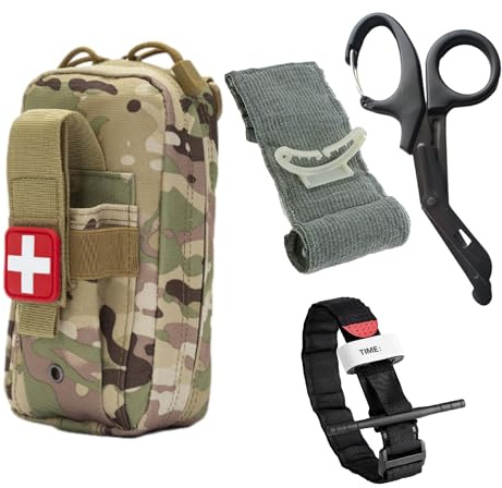 Taktisches Notfall-Set IFAK Militär, komplett mit israelischem Kompressionsverband, Tourniquet/ideal für Wandern, Basteln, Airsoft...