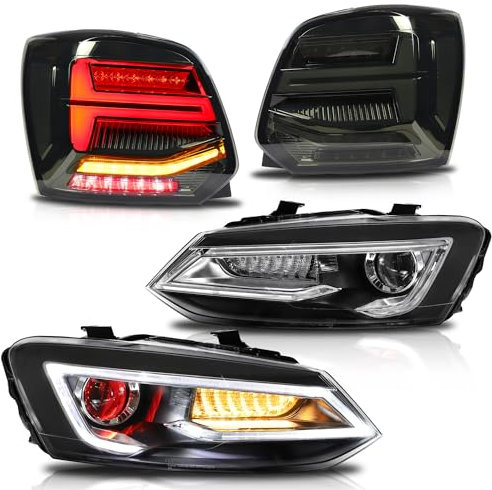 VLAND Scheinwerfer und Rückleuchten Set, kompatibel für Polo 5 Polo MK5 6R 6C 2009-2017 (Nicht für GTI/1.2 TSI/R), Für Linkslenker (Dämonenaugen+ schwarz)