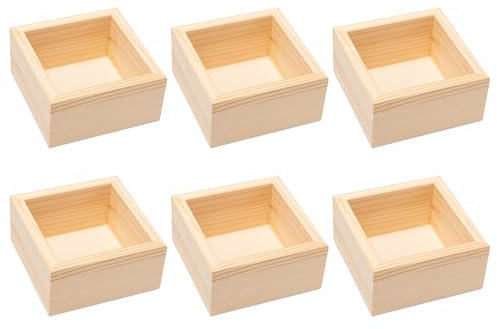 Rebanky 6 Stück Quadratische Holzkiste 8x8x4 cm Holzkiste Unbehandelt Kleine Holzbox Klein Ohne Deckel Hholzkiste Klein Quadratisch Holzkisten Organizer für Heimdekoration, Pflanzen, Basteln