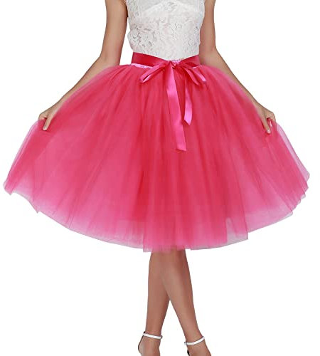 MOVAWAKY Deguisement Femme,Jupe De Danse SuperposéE Jupe Tutu Rose Adulte Jupon Jupe en Tulle Rouge Femme Vetement Fluo Jupe Costume De Festival pour Femmes Et Filles