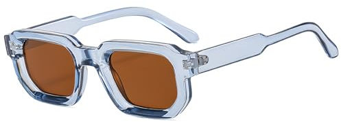 RUNHUIS Vintage Rechteckige Sonnenbrille Damen Herren Retro Sechseck Kleine dicke Rahmen Chunky Brille Klar Blau/Tee