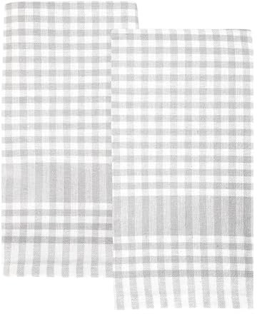 Talking Tables 2 x Grey Gingham Kitchen Tea Towels Table Linen Fabric Dish Cloths, Large Checkered Cloth Napkins Absorbent & Durable Soft Cotton Quick Drying, ECO Packaging 45cm x 70cm
