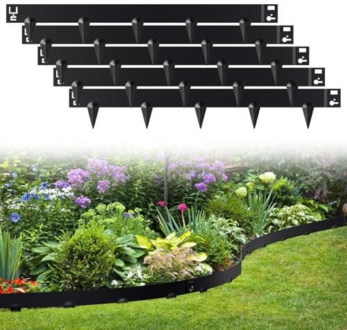 Cecaylie Bordure de pelouse en métal - Tour de lit de fleurs avec épines, tour de lit de fleurs - Bordure de pelouse - Galvanisé - Parterre de fleurs - Tour de lit - Noir (longueur 15 m - Hauteur 15