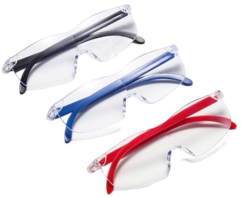 3 Stück Vergrößerungsbrille,300% Lupenbrille für Brillenträger,Tragbare Lupe Brille,Anti-Blaulicht Lese Lupenbrille,für Arbeiten Im Nahbereich Nähen,Reparatur und Mehr (Rot,Blau,Schwarz)