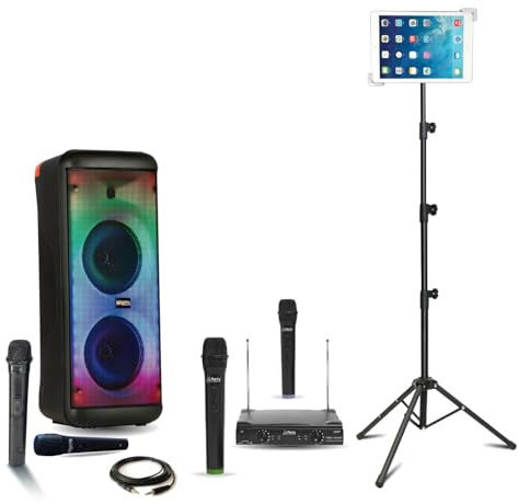MOOVING LIGHT & SOUND - Pack Enceinte 600W Karaoke sans Fil Bluetooth USB Mooving ELECTRO-SOUND600 4 micros - Support Tablette SMM20 - Soirée Anniversaire