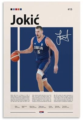 NFDVFHFRQ Nikola Jokic Poster auf Leinwand, Wandkunst, Dekordruck, Bild Gemälde für Wohnzimmer, Schlafzimmer, Dekoration, 20 x 30 cm