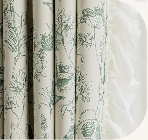 Wycian Lamellenvorhang Gardine Grün Verdunkelung 2er Pack Blumen- und Spitzenmuster H214 x B137 cm (2er Pack) Chenille