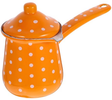Mobestech Retro Enamel Coffee Pot Multi Function Turkish Kettle with Long Handle Capacity for Coffee Tea Reusable Design for Home Office Use Vintage Dot