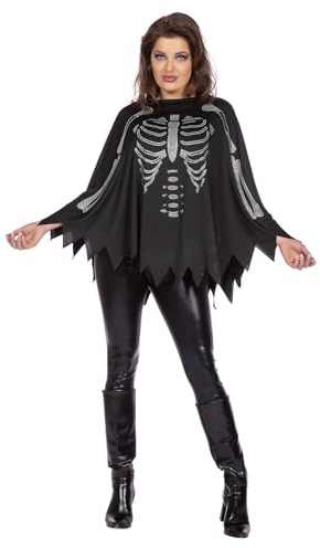 WILBERS & WILBERS - Poncho Skelett für Erwachsene | Mit Strasssteinen, glitzernder Überwurf für Halloween und Karneval