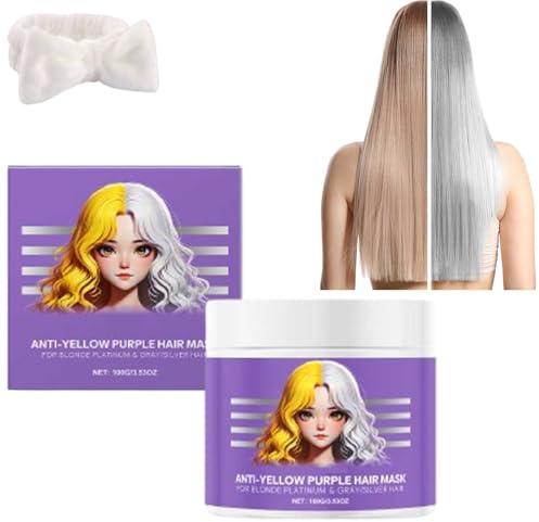 Anti-Gelbstich-Purpur-Maske, Tiefenpflegende Haarmaske – Schützt geschädigtes Haar, verleiht Glanz, Purpur-Spülung hellt das Haar auf, für platinblondes und graues Haar (1)