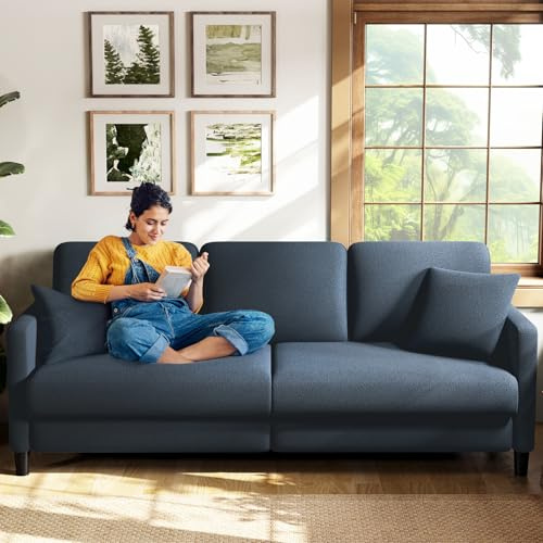 Welzona 211cm Sofa 3 Seater, Oversized Loveseat, Blue Grey 3 Seater Sofa | Modern Sofa 3 Seater, Teddy Fleece Loveseat Sofa, 53cm Deep Seat, Tool-Free Setup Couches for Living Room, Bedroom, Apartment