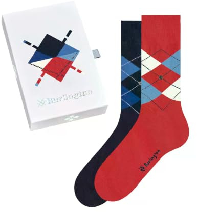 Burlington Herren Socken Basic Gift Box M So Baumwolle gemustert 2 Paar, Blau Blue Red Mix 0059, 40-46