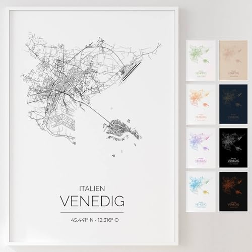 Mapdify Venedig personalisiertes Stadtposter, dein Lieblingsort als Wandposter, Karte deiner Stadt, personalisiertes Andenken an Venedig – Stil: Contours