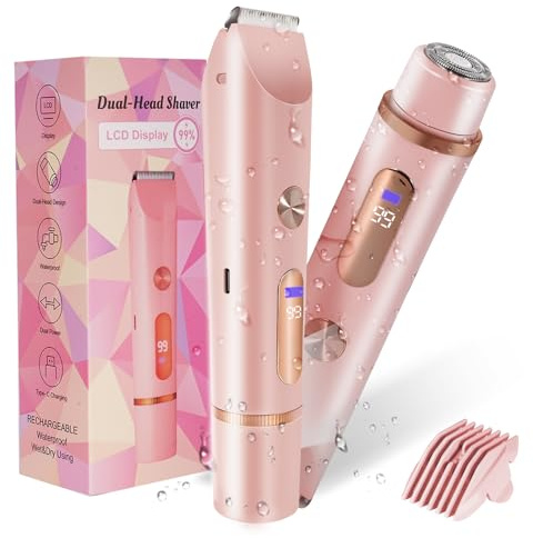 Bikini Trimmer for Women 2in1 High Power Epilators Hair Removal Waterproof Electric Razors Women's Electric Razor Pubic Hair Trimmer Shaver for Women for Ladies Pubic, Face, Underarms, Legs (Pink)
