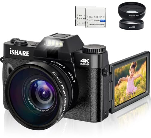 4K Digital Camera for Photography 16X Digital Zoom 48MP Cameras for YouTube with WiFi,Vlogging Camera with Wide-Angle Lens and 2 Batteries