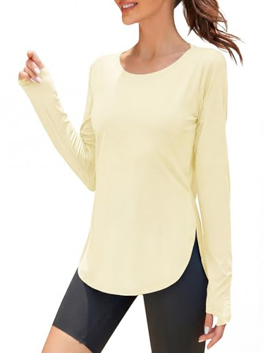 Rapbin UV Shirt Damen Langarm Sportshirt Damen UPF 50+ Leichtes Atmungsaktiv Funktionsshirt Sport Oberteile Damen Rundhals Fitness Activewear with Daumenloch