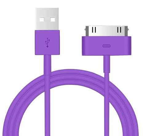 1 x Peak Power 30-Pin USB Lade- & Synchronisationskabel, 1 m, kompatibel mit iPod Nano, Touch, Classic, Video, iPhone 3G / 3GS / 4 / 4S & iPad 1/2 / 3 (lila)