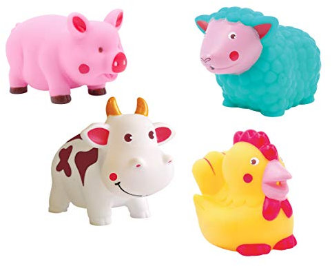 LUDI - Aspergeurs de Bain, Ferme - 4 Animaux Arroseurs pour Jouer dans Le Bain ou à la Plage - Jouets de Bain pour Bébé - À Partir de 10 Mois