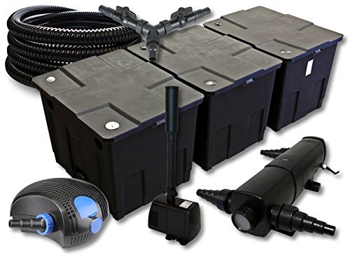 SunSun Komplettset: CBF-350C Teichfilter bis 90000L Teichfilteranlage, CTF-12000 Teichpumpe 12000l/h 100W, CUV-224 Teichklärer 24W, 25m Teichschlauch 25mm, HJ-943 Springbrunnen 800l/h 16W, Y-Verteiler