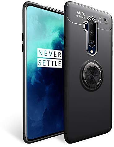 NALIA Ring Handyhülle kompatibel mit OnePlus 7T Pro Hülle, TPU Silikon mit 360 Grad Finger-Halter für magnetische KFZ-Halterung, Schutzhülle Cover Phone Case Handy-Tasche Ultra-Slim, Farbe:Schwarz